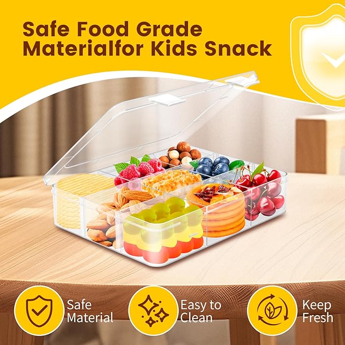 AQSXO 6 Pcs Snack Box Container, 9 Compartments Snack Containers Reusable Meal Prep Lunch Containers.