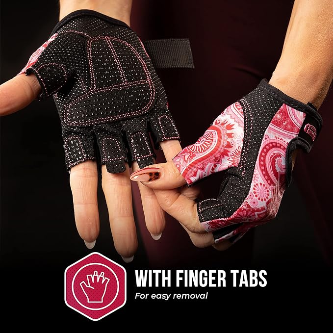 5387 Womens Design Series Paisley Print Lifting & Rowing Gloves (Pair) - Lightweight Vegan Medium Padded Microfiber Amara Leather w/Griplock Silicone