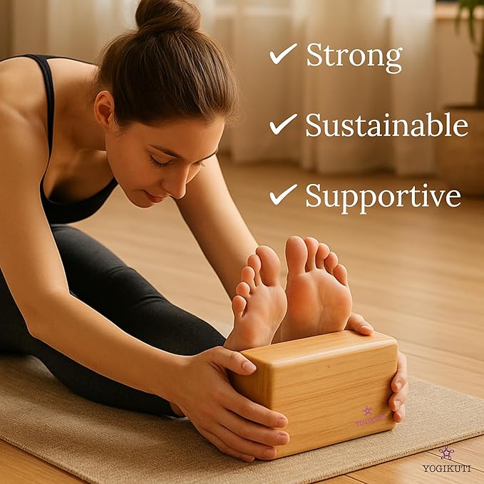 Yogikuti Solid Wooden Yoga Block – Eco-Friendly, Durable, Non-Slip Surface – Ideal for Stability, Balance & Support in Yoga Practice