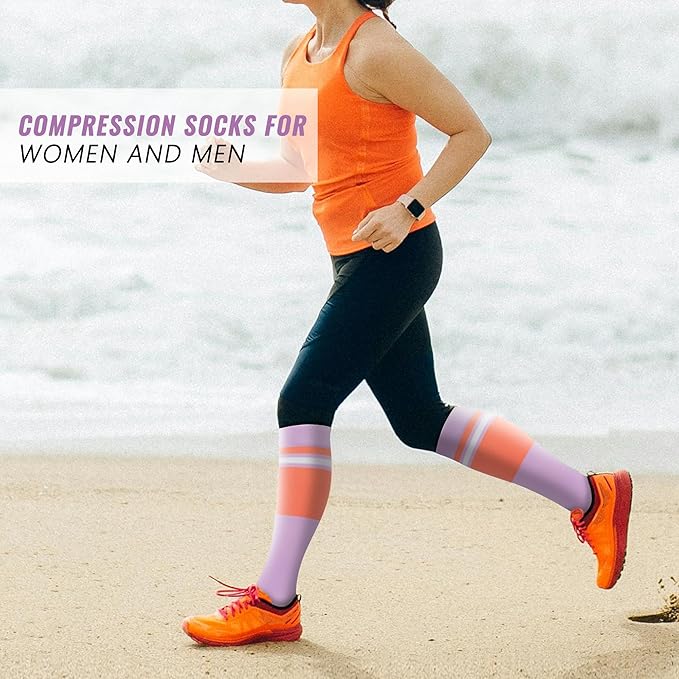 fenglaoda Compression Socks Women Men 4 Pairs, Knee High Support Socks for Running, Sports, Travel, Flight, Nurse