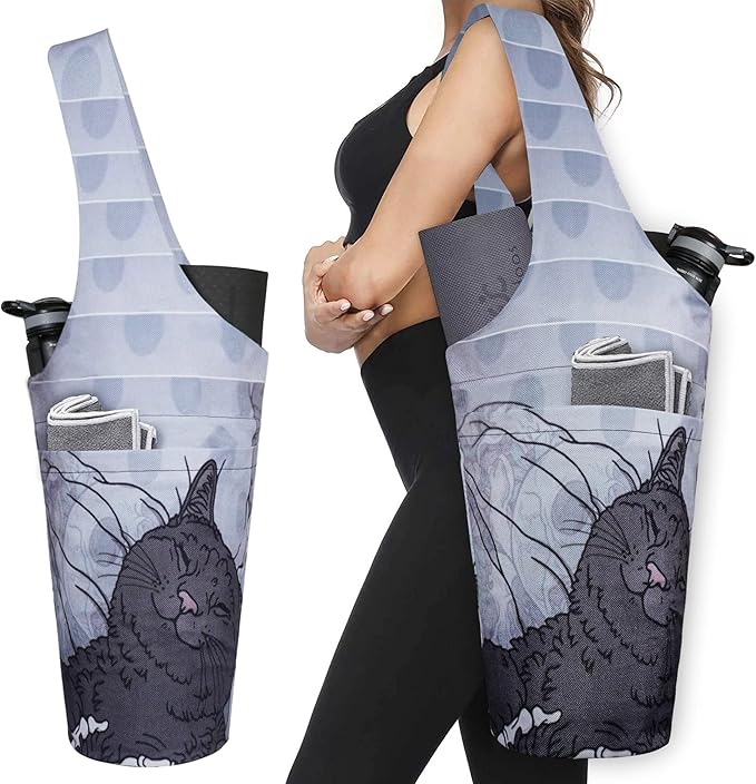Fashion Printed Yoga Mat Bag with Large Side Pocket & Zipper Pocket Long Tote Yoga Bag Fit Most Size Mats - Holds More Yoga Accessories