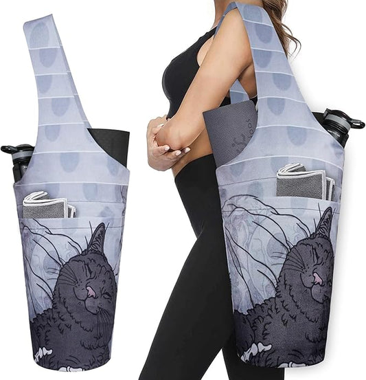 Fashion Printed Yoga Mat Bag with Large Side Pocket & Zipper Pocket Long Tote Yoga Bag Fit Most Size Mats - Holds More Yoga Accessories
