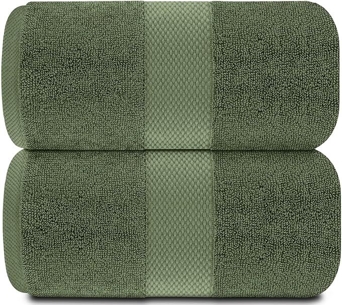 White Classic Luxury Soft Bath Sheet Towels - 650 GSM Cotton Luxury Bath Towels Extra Large 35x70 | Highly Absorbent and Quick Dry | Hotel Quality Extra Large Bath Towels Oversized, Dark Green, 2 Pack