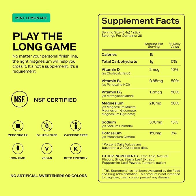 Magna Electrolyte Powder Drink Mix for Hydration, Energy & Focus Support with Magnesium L Threonate, Sodium, Potassium, Vitamin D, B6 & B12, Sugar Free, Mint Lemonade Flavor, 7 Servings