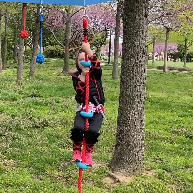 Lily's Things Climbing Rope for Kids | Ninja Warrior Accessories for Slackline Obstacle Course | Attach to Most Home Playground Equipment Sets | Ninja Slackline Accessories | 6Ft Long | 5 Foot Holds