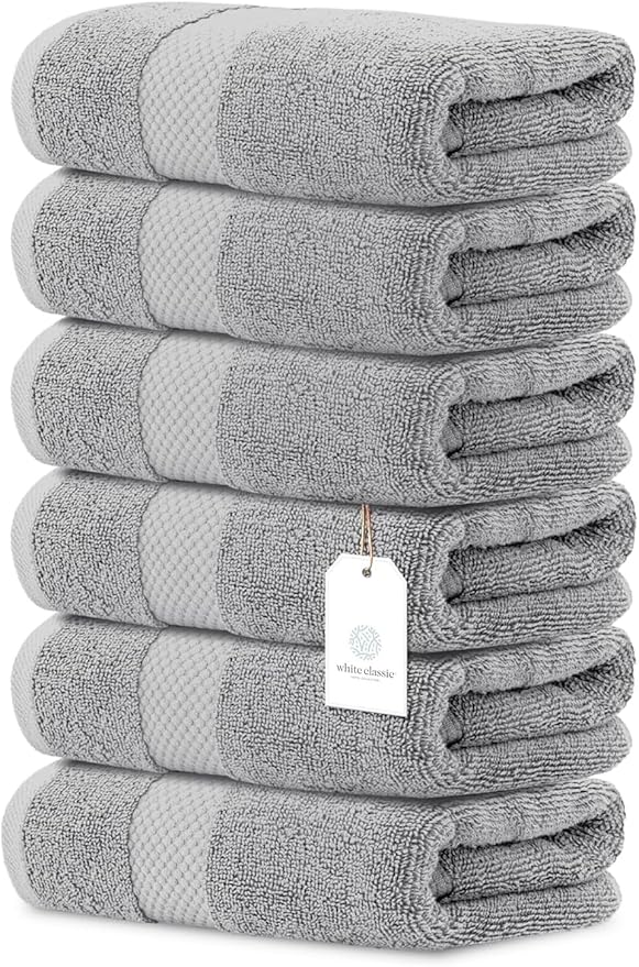 White Classic Luxury Dolphin Gray Hand Towels - Soft Circlet Egyptian Cotton | Highly Absorbent Hotel spa Bathroom Towel Collection | 16x30 Inch | Set of 6
