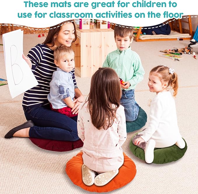 Fumete 24 Pcs 16 Inch Round Floor Cushions for Kids and Toddlers, Flexible Seating Classroom Furniture Floor Pillow for Home, Daycare, Preschool, Yoga and Meditation (Vintage)