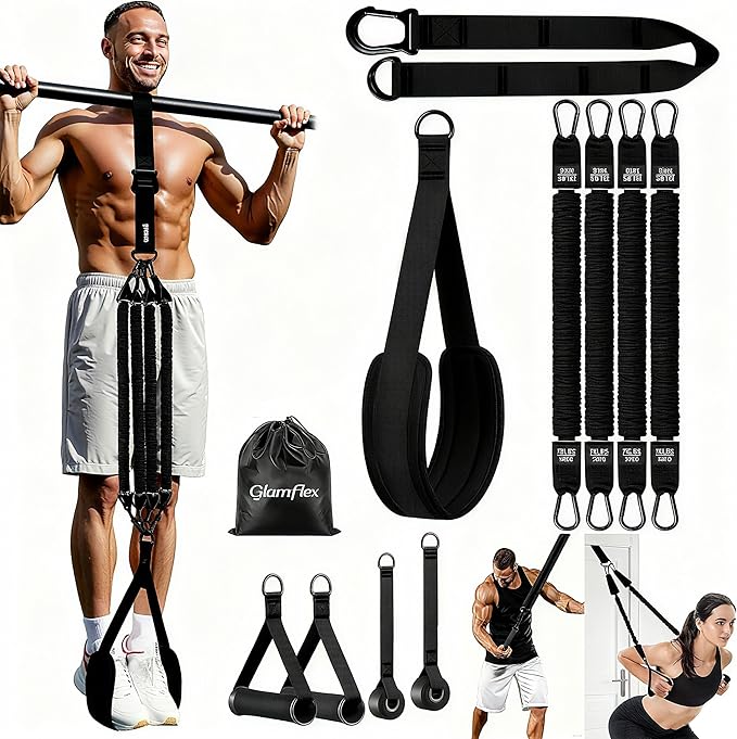 Adjustable Heavy Duty Pull Up Assistance Bands with Fabric Feet and Knee Rest - Pull Up Resistance Bands for Men, Women, and Seniors - Perfect for Dip and Resistance Strength Training Glamflex