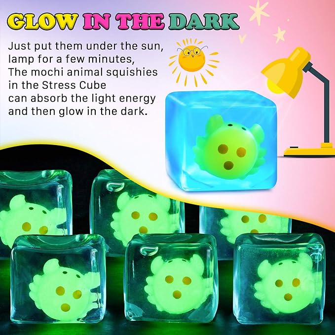 Squishy Stress Cube Fidget Toys Adults - Glow in The Dark Crab Sensory Toys for Kids with Autism Stress Balls for Kids Squeeze Toys for Anxiety Stress Relief Gifts