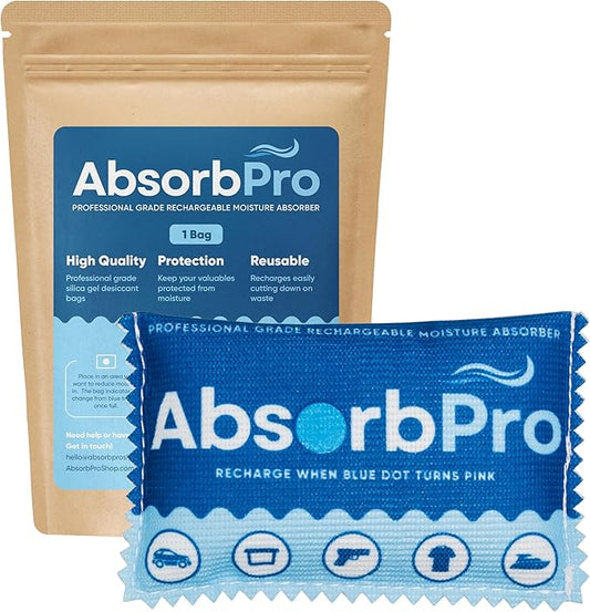 Rechargeable Dehumidifier Bag 1-Pack - 100g Reusable Moisture Absorbers - Silica Gel Packets for Bins, Totes, Gun Safe, Food Storage, Clothes, Cars, and Boats