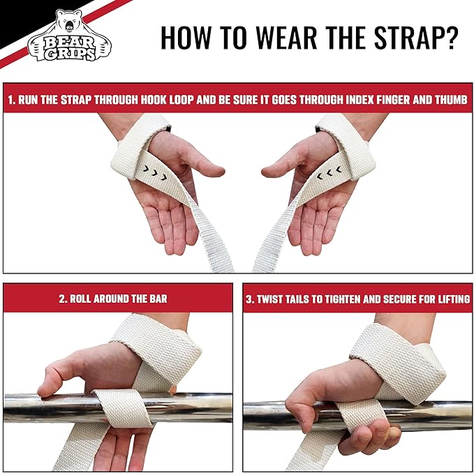 Bear Grips Lifting Straps - Gym & Weightlifting Straps for Men & Women, Deadlift Support, 2 Pairs