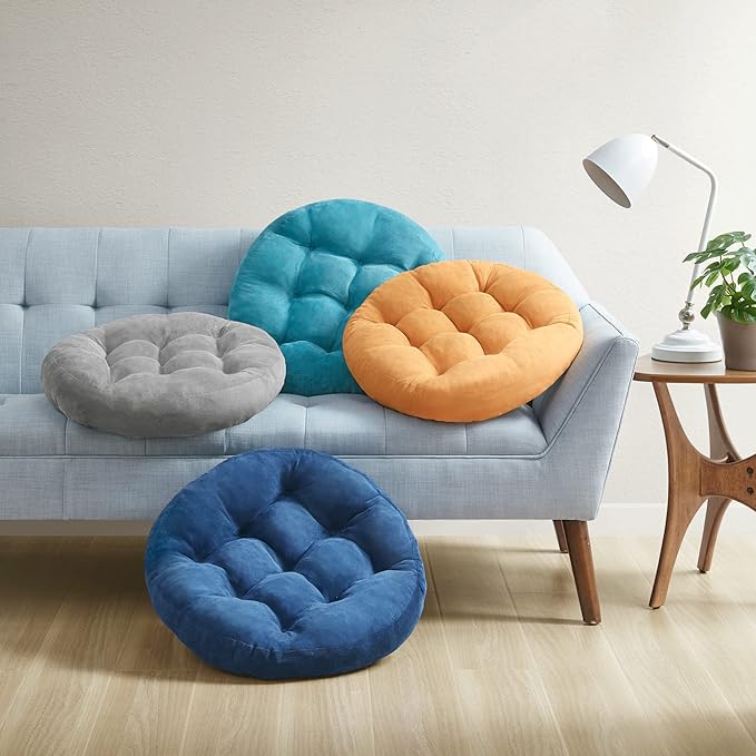 Floor Cushion Pillow Set of 2, Round Large Pillows Seating for Adults, Tufted Corduroy Cushions for Living Room Tatami, Orange Yellow, 22 Inch