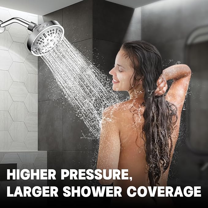 HOPOPRO Upgraded 9 Settings High Pressure Shower Head, NBC News Recommended Brand Fixed Showerhead Adjustable Bathroom Showerhead Multi-functional Rainfall Showerhead for Low Water Flow (Chrome)