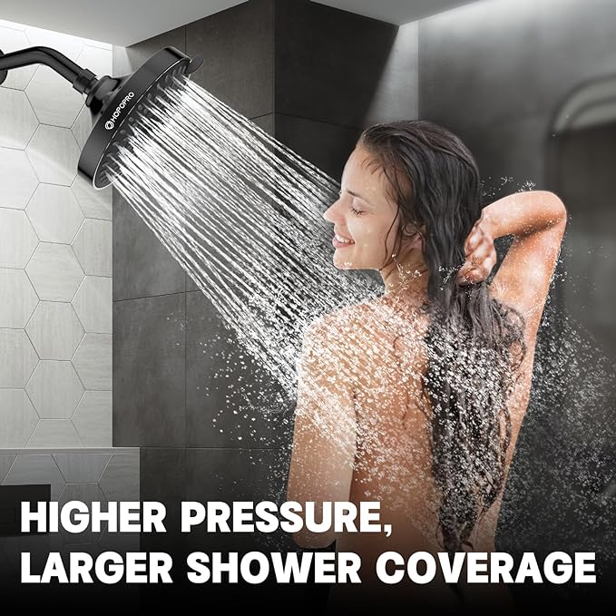 HOPOPRO 5-Mode High Pressure Shower Head - The Washington Post, NBC News, Today TV Show Recommended - High Flow Fixed Showerheads (6 Inch Matte Black)