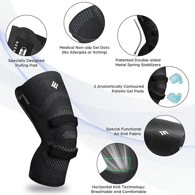 NEENCA Knee Brace for Knee Pain, Compression Knee Support with Patella Tendon Strap & Gel Pads, Side Stabilizers. Knee Sleeve for Meniscus Tear, ACL, PCL, Arthritis, Joint Pain Relief, Runner, Workout