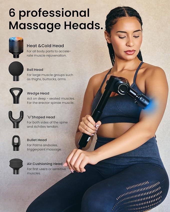 Massage Gun with Heat and Cold Head,Deep Tissue Percussion Back Massager for Muscle/Neck/Body Pain Relief with Long Extension Retractable Handle,32-Speeds,Foldable with 5 Adjustable Angles