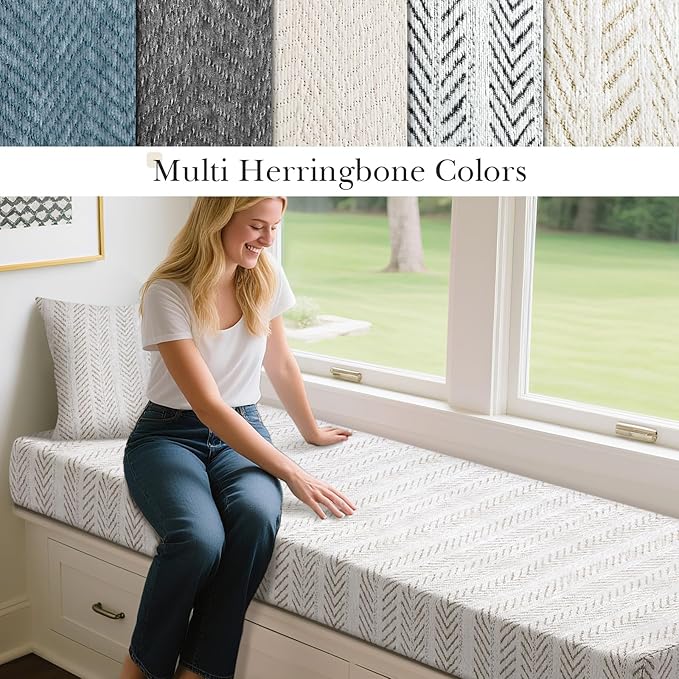 Leinuosen Bench Cushion 42x16x4 Inch for Indoor Furniture Weaving Texture Chenille Kitchen Bay Window Non Slip Seat Cushion Tufted Thicken Pad for Patio Porch, Mudroom Entryway (Beige and White)