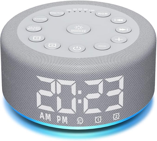 Sound Machine Night Light White Noise Brown Noise Machine Alarm Clock with Dual Alarms Backup Battery 30 Sleeping Sounds for Baby Kids Adults 32 Level Volume 5 Timers 15 Wake Up Sounds Memory Function