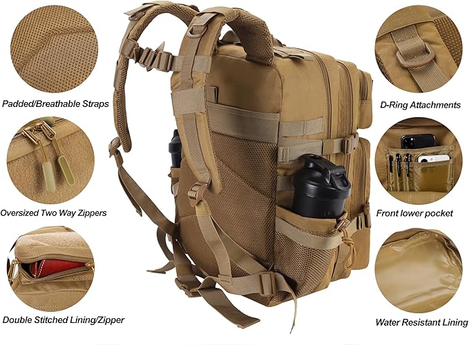 LHI Military Tactical Backpack for Men and Women 45L Army 3 Days Assault Pack Bag Large Rucksack with Molle System
