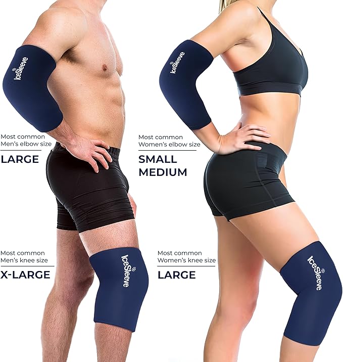 IceSleeve Elbow & Knee Ice Pack Wrap, Reusable Ice Sleeve for Arm & Leg, Flexible Gel Ice Pack for Knee Injuries, Tennis Freeze Sleeve Elbow Compression Wrap, Cold & Heat Therapy, Blue SM 1 Pack