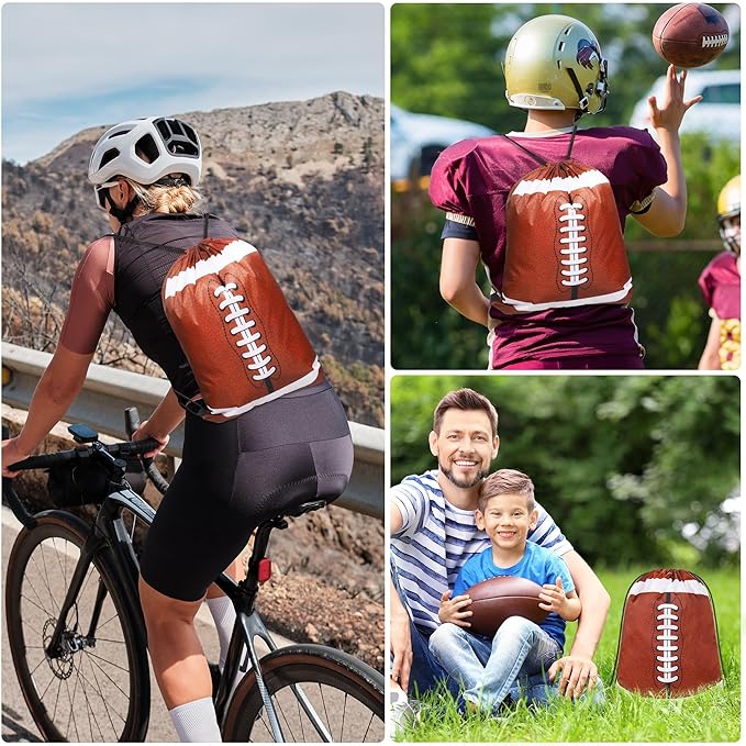 durony 15 Pieces Football Drawstring Gift Bags Bulk Candy Bag 15.8 x 13.4 Inch Football Goodie Backpack Sports Party Favor Supplies for Gym Travel Party Storage