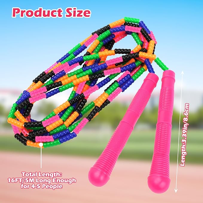 Coolrunner 16 FT Long Jump Rope(4 PACK), Double Dutch Jump Ropes Soft Beaded Skipping for Kids Adults Plastic Segmented Long Enough for 4-5 Jumpers