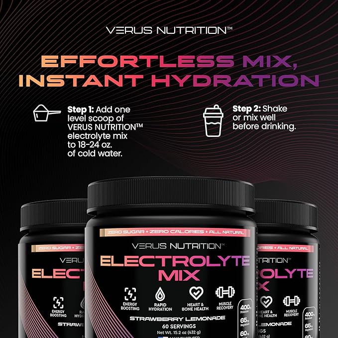 Electrolytes Powder No Sugar- Zero Calorie Hydration Powder | Sugar Free Electrolytes for Fasting, Keto & Vegan | Natural Ingredients Electrolyte Mix for Energy Boost, 60 Servings