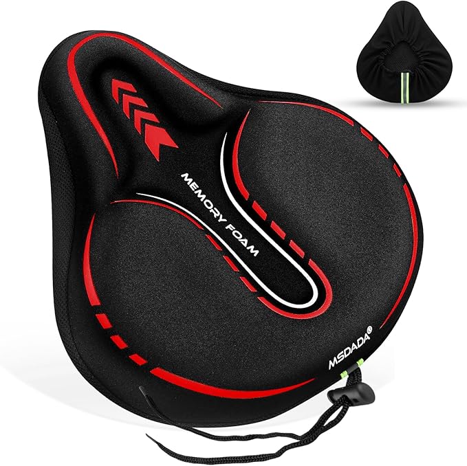 MSDADA New Large Gel Bike Seat Cover, Extra Soft Bike Seat Cushion for Men Women Comfort Wide, Fits Indoor/Outdoor/Exercise Bikes (11.22 inch x 10.03 inch)