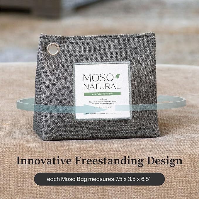 Moso Natural Air Purifying Bag 600g, Premium Bamboo Charcoal Odor Absorber, Room Deodorizer for Large Spaces, Bedroom, Kitchen, Basement, Pet Odor Eliminator for Home, 21oz Charcoal Bags