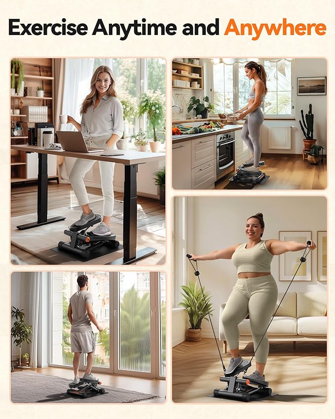 Niceday Steppers for Exercise, Stair Stepper with Resistance Bands, Mini Stepper with 300LBS Loading Capacity, Hydraulic Fitness Stepper with LCD Monitor