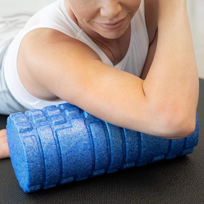High Density Foam Roller Massager for Deep Tissue Massage of The Back and Leg Muscles - Self Myofascial Release of Painful Trigger Point Muscle Adhesions - 13" Blue