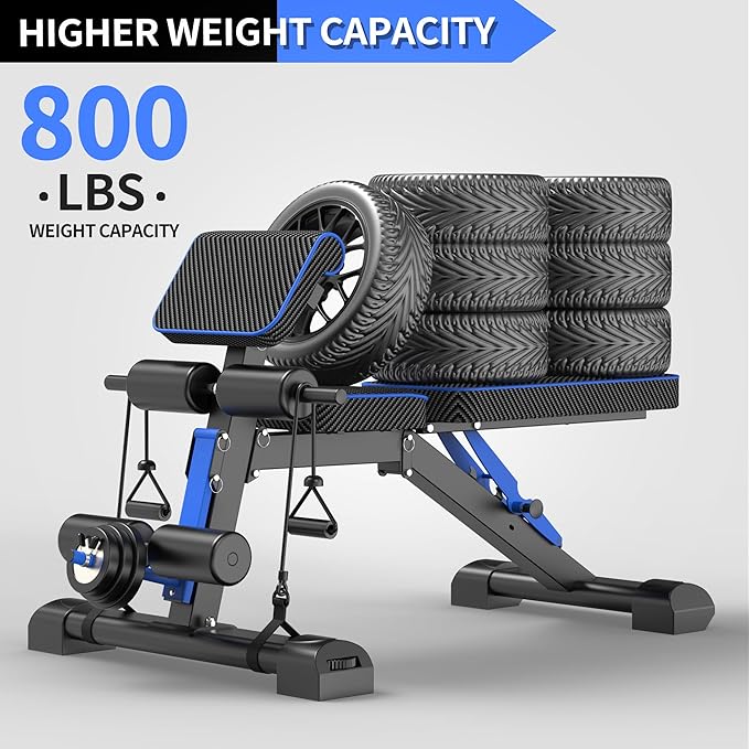 Adjustable Weight Bench – Foldable 800lbs Workout Bench for Full Body Strength Training, Incline/Decline/Flat Bench Press, Sit-Up Bench with Preacher Curl & Leg Extension for Home Gym