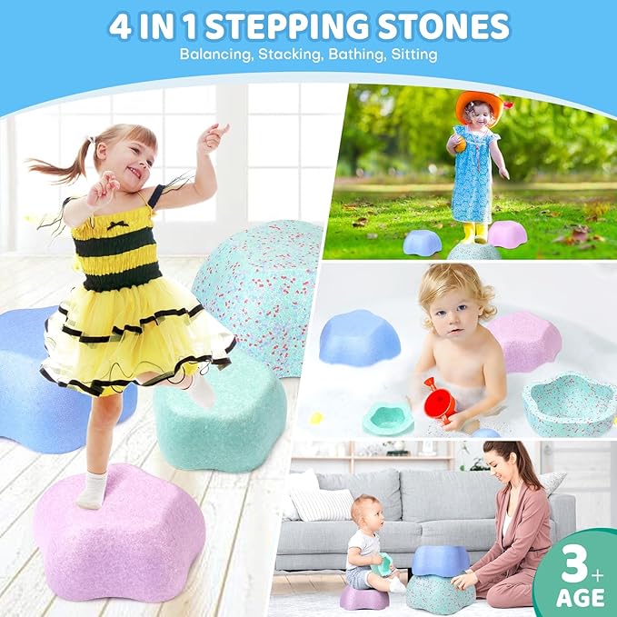 Sound Stepping Stones for Kids - 5 Pcs Non-Slip Indoor or Outdoor Balance Stones, Obstacle Course Coordination Game for Aged 3 4 5 6, Sensory Toys for Toddlers, Birthday Gifts
