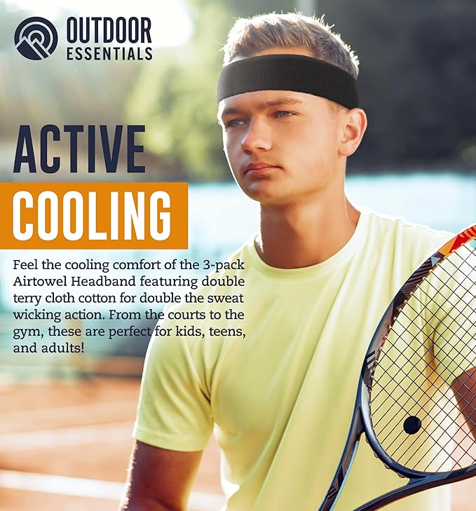 OutdoorEssentials Sweatbands & Wristbands - Wrist Sweat Bands Headbands for Men & Women - Multipack Terry Cloth Headbands or Wrist Bands for Working Out, Tennis, Basketball, Football, Gymnastics