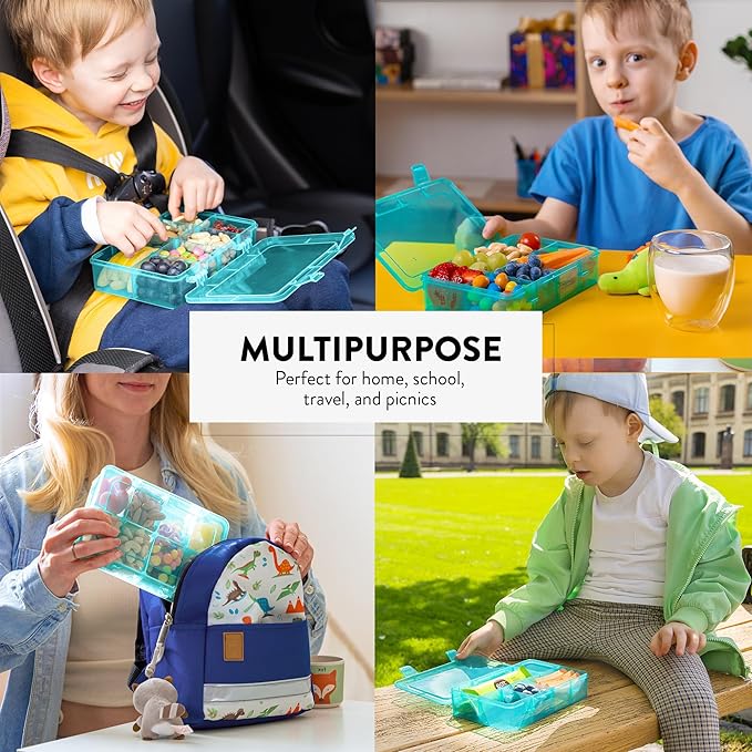 Snack Box Containers Set of 2-Reusable,100 Dissolvable Labels, 8 Adjustable Compartments, Dishwasher Safe, BPA-Free, Meal Prep Container, PARENT TESTED PARENT APPROVED AWARD (2 Pack) (Blue)