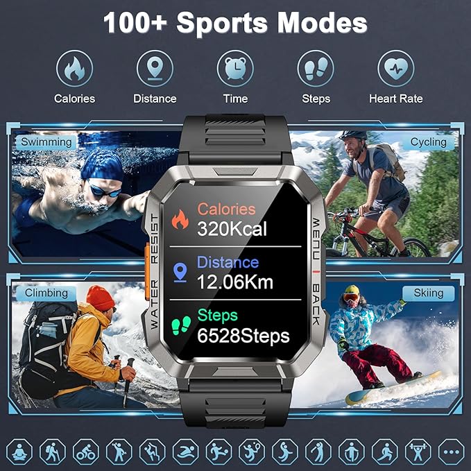 Military Smart Watch for Men(Answer/Make Call), Outdoor Sports Smartwatch with Flashlight/100 Days Battery/Compass/Heart Rate/SpO2/Sleep Monitor/2 Straps, Fitness Tracker for iPhone/Android Phones