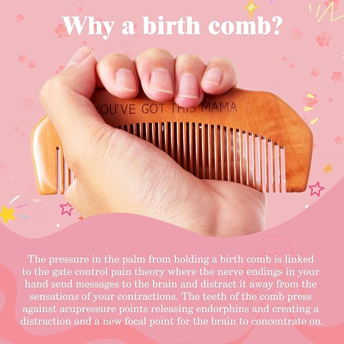 Birth Comb Acupressure Massage Ball Set - Wooden Labor Comb Natural Labor and Delivery Essentials, Mom to Be Gift, New Mom Gifts for Labor Pain Relief