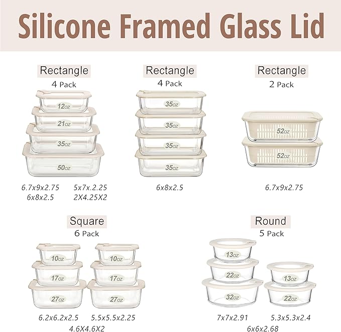 Urban Green Glass Food Storage Containers with Glass Lids, Microwave Safe Food Container Set, Aitight Meal Prep Container Set, LeakProof, 100% Plastic Free, 4 Pack