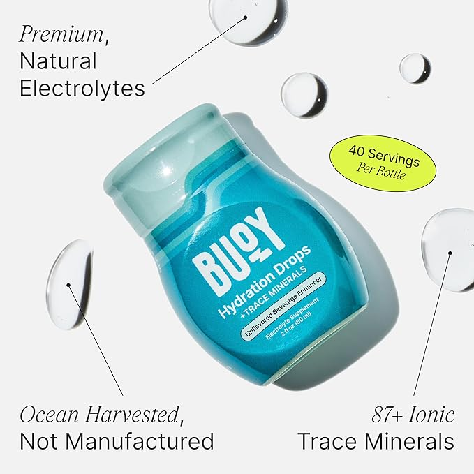 Buoy Electrolyte Drops | 120 Servings | No Sugar, No Sweeteners | Trace Minerals, Vitamins & Antioxidants | Unflavored, Subtle Mineral Taste | Daily Hydration Supplement (Unflavored - 3 Pack)