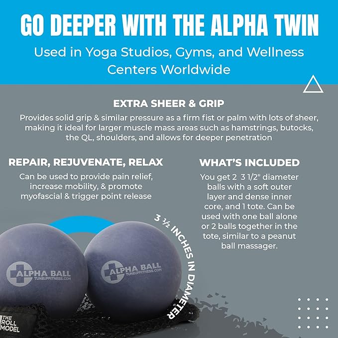 Tune Up Fitness – Alpha Twin Set in Tote | Larger Sized Yoga Massage Therapy Balls | Trigger Point Ball, Myofascial Release and Pain Relief for Upper & Lower Back, IT Band, QL, Hamstrings, Glutes