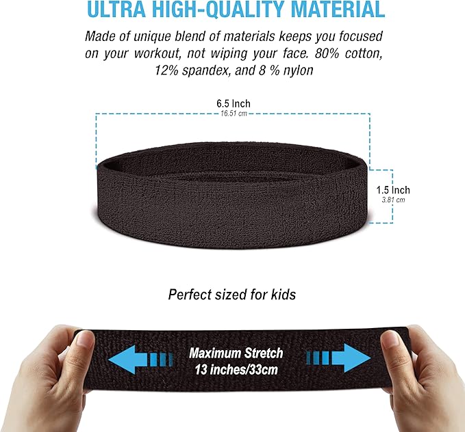 Suddora Sweatbands for Kids, Moisture Wicking 2 Wristbands and 1 Headband Set, Soft and Skin-Friendly Fabric, Moisture-Wicking Athletic Sweat Bands for Basketball, Baseball, Soccer