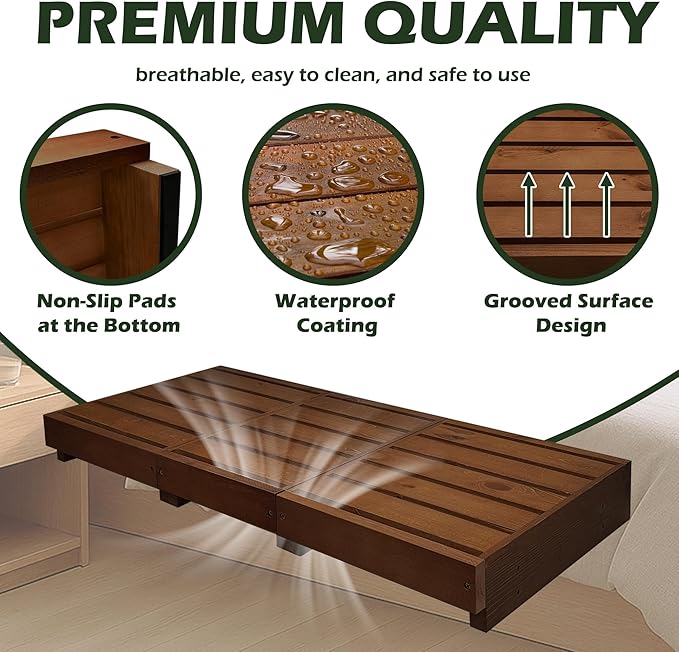 Outdoor Steps 3.5'' Height, Wooden Step Platform 35” Length, Step Stool with Non Slip Pads, Step Stools for Bed, Wooden Platform for Bathroom, Kitchen, Bed, Dark Brown