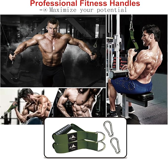 Heavy Duty Gym Exercise Handles Attachment for Cable Machine,Resistance Band,Pulley System Home Fitness Workout Equipment, with Elastic Rubber Grip and 2 Large Carabiners