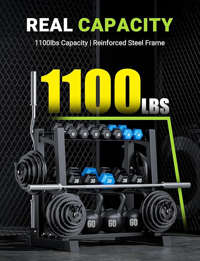 YOLEO Dumbbell Rack - 3 Tier & 5 Tier Compact Weight Rack for Dumbbell, Kettlebell, Barbell, Heavy Duty Weight Storage Organizer, Space-Saving Dumbbell Storage Stand Holder for Home Gym - 1100LBS Capacity (Rack Only)