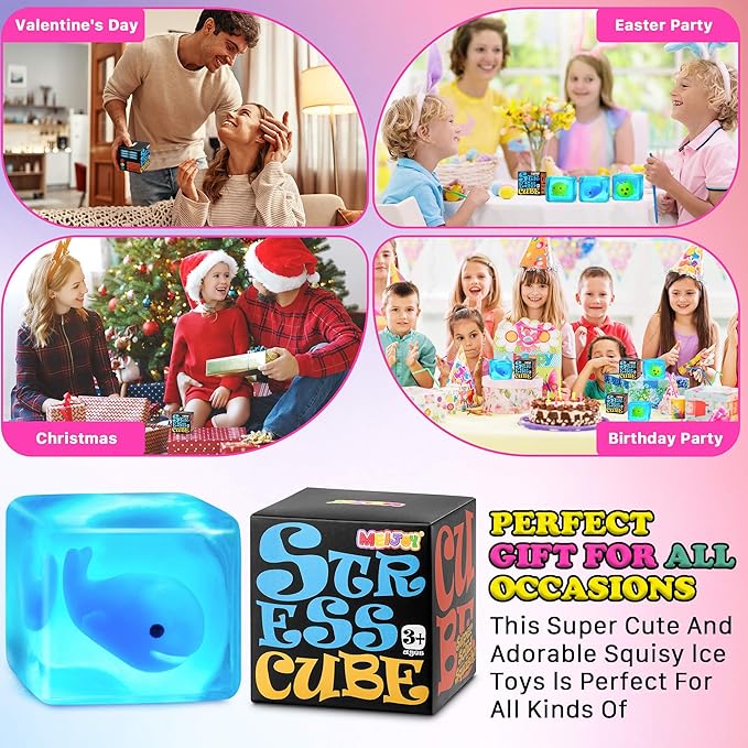 Squishy Stress Cube Fidget Toys Adults - Glow in The Dark Sensory Toys for Kids with Autism Stress Balls for Kids Squeeze Toys for Anxiety Stress Relief Gifts Whale Crab Octopus