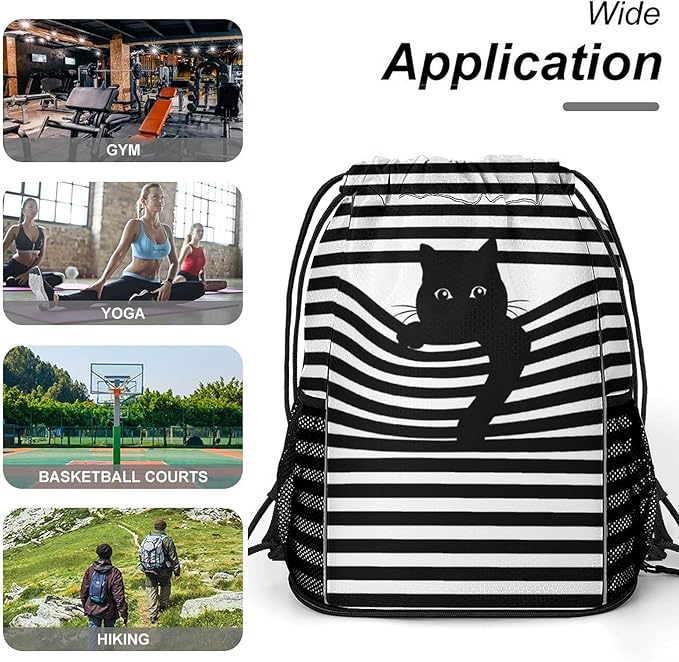 Cat Drawstring Backpack Gym Bag With Shoe Compartment String Bag Sport Beach Swimming Sackpack For Women Men