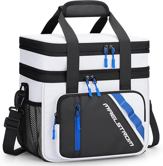 Maelstrom Lunch Box, 20L Insulated Lunch Bag for Men Women, Expandable Double Deck Leakproof Cooler Bag with 6 Pockets, Reusable Lunch Tote Bag for Work, Picnic, Travel, White