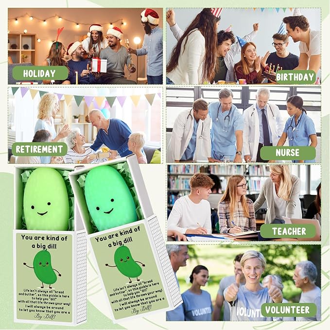 Wettarn 36 Sets Appreciation Pickle Gifts Cute Stress Balls with Support Gift Boxes Inspirational Party Favors for Employee Coworker Friends Office Positive Relief Toys