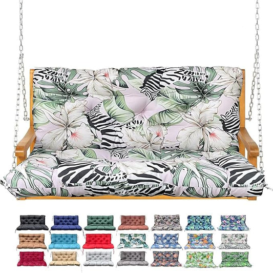 Porch Swing Cushion with Backrest,Waterproof Bench Cushion for Outdoor Furniture,2-3 Seater Replacement Thickened Swing Cushion with Ties,Patio,Outdoor,Backyard and Garden (Zebra Floral,47x40")