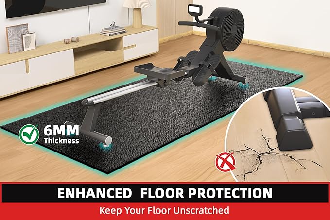 Treadmill Mat, 7'x3'/6'x3'/6'x2.5'/5.6'x2'/4'x2', 6mm Thick Exercise Equipment Gym Mat for Hardwood FloorCarpet, Compatible with Peloton Bike, Indoor Spin Bike, Elliptical